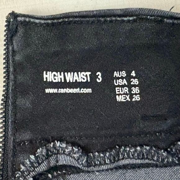 Ranberri Black Denim Pencil Skirt Sz 26 High Waist Faded Wash Stretch Knee Lengt - Picture 4 of 9